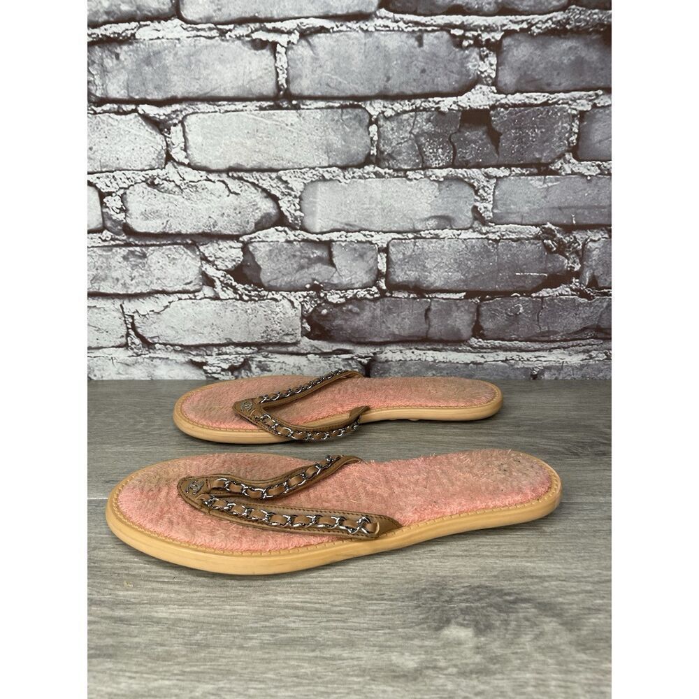 CHANEL Lambskin CC Chain Pink Leather Designer Thong Sandals Women’s Sz 40EU/9.5 - Picture 5 of 16